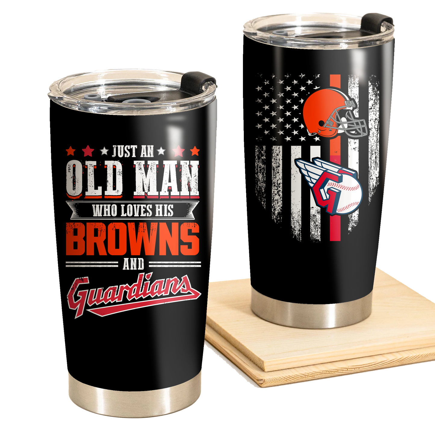 Just An Old Man Who Loves His Cleveland Foorball And Baseball Tumbler