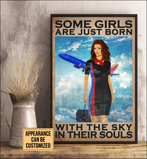 Personalized Flight Attendant Some Girls Are Just Born With The Sky In Their Souls Poster