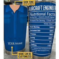 Personalized Aircraft Engineer Nutritional Facts Tumbler