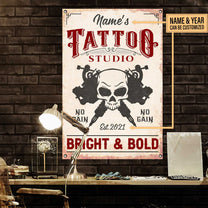 Personalized Tattoo Studio No Pain No Gain Bright and Bold Metal Sign