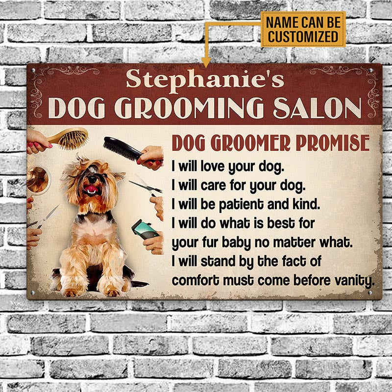 Personalized Dog Grooming Salon Dog Groomer Promise Metal Sign