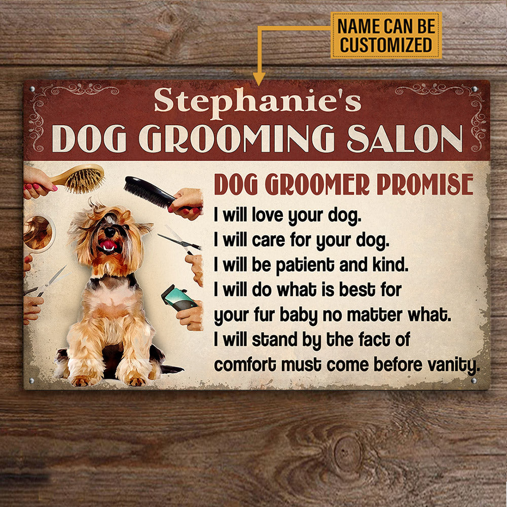 Personalized Dog Grooming Salon Dog Groomer Promise Metal Sign