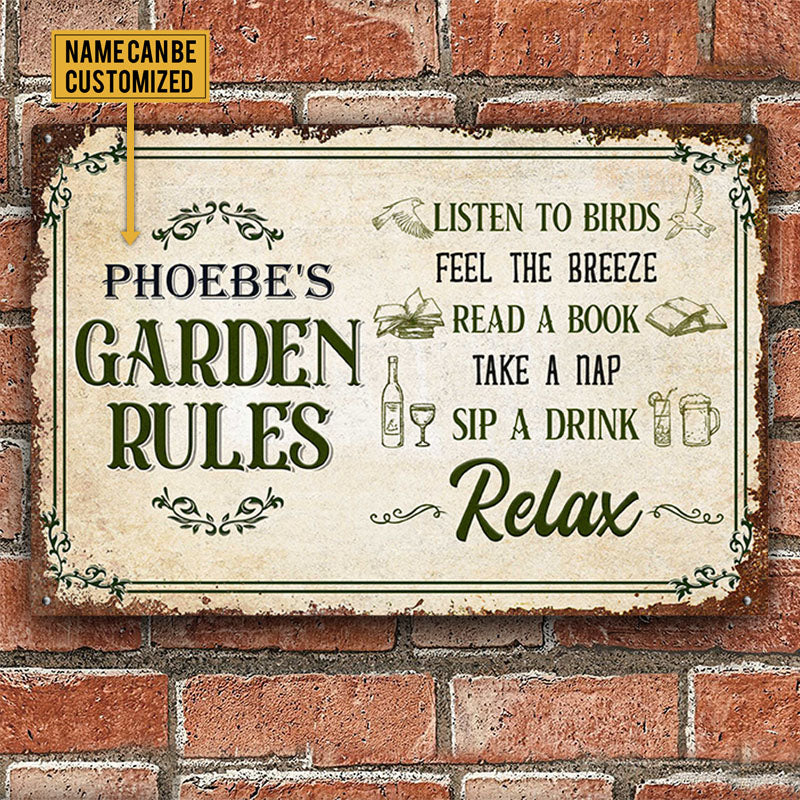 Personalized Garden Rules Metal Sign