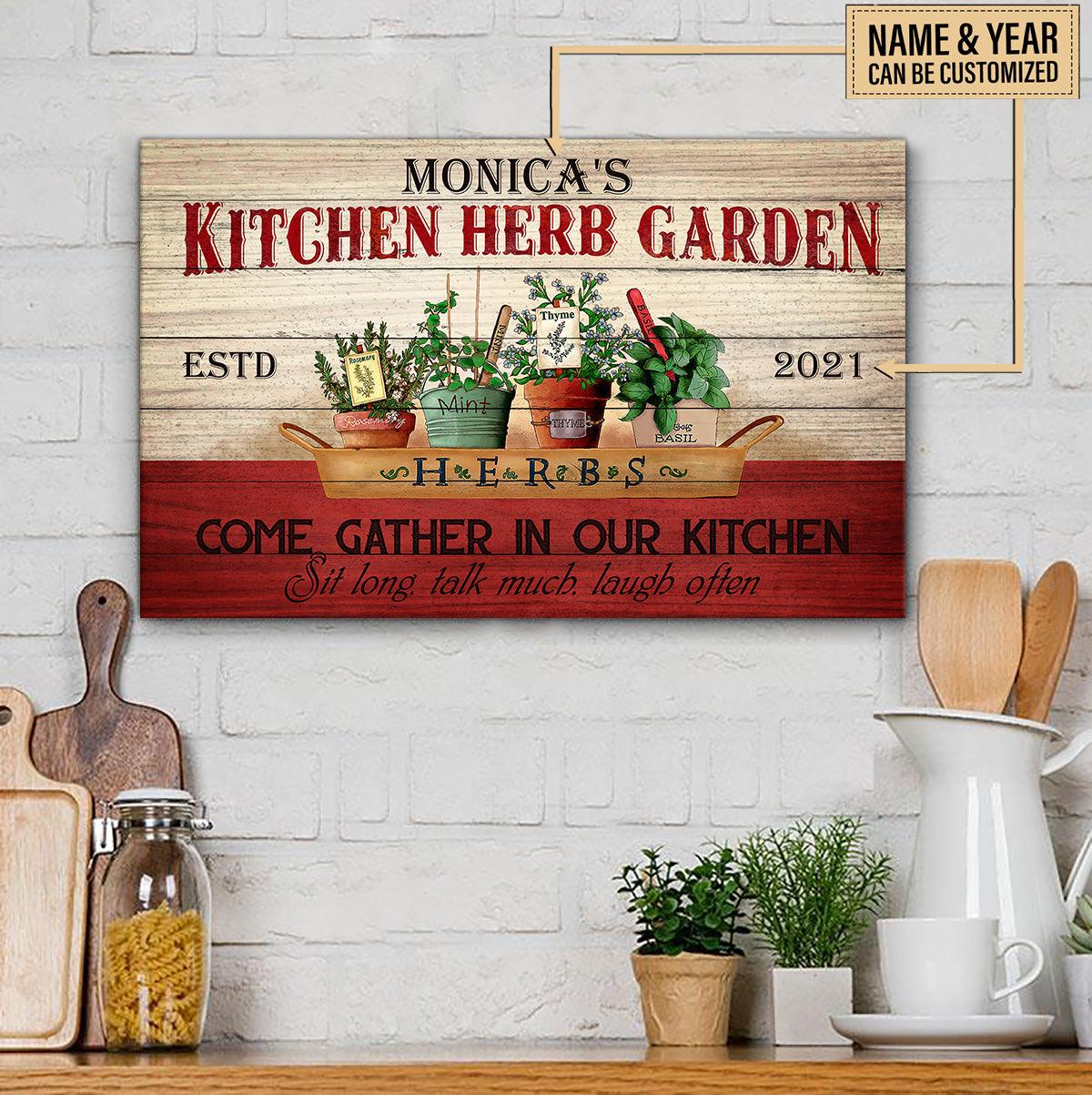 Personalized Kitchen Herb Garden Pallet Wood Rectangle Sign