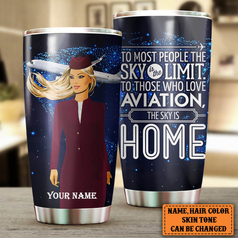 Personalized The Sky Is Home Flight Attendant Tumbler