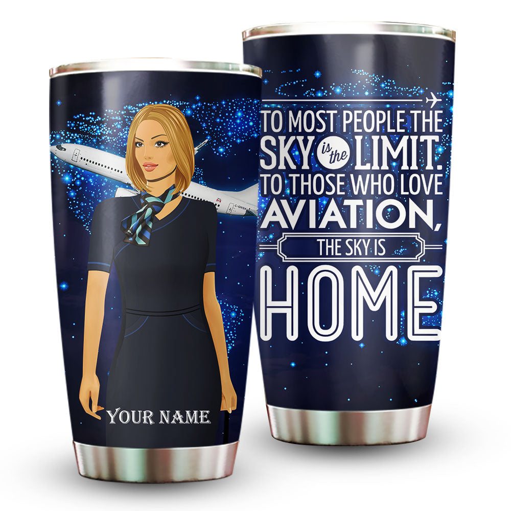 The Sky Is Home Flight Attendant - Personalized Tumbler