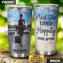 Personalized Flight Attendant And She Lived Happily Ever After Tumbler