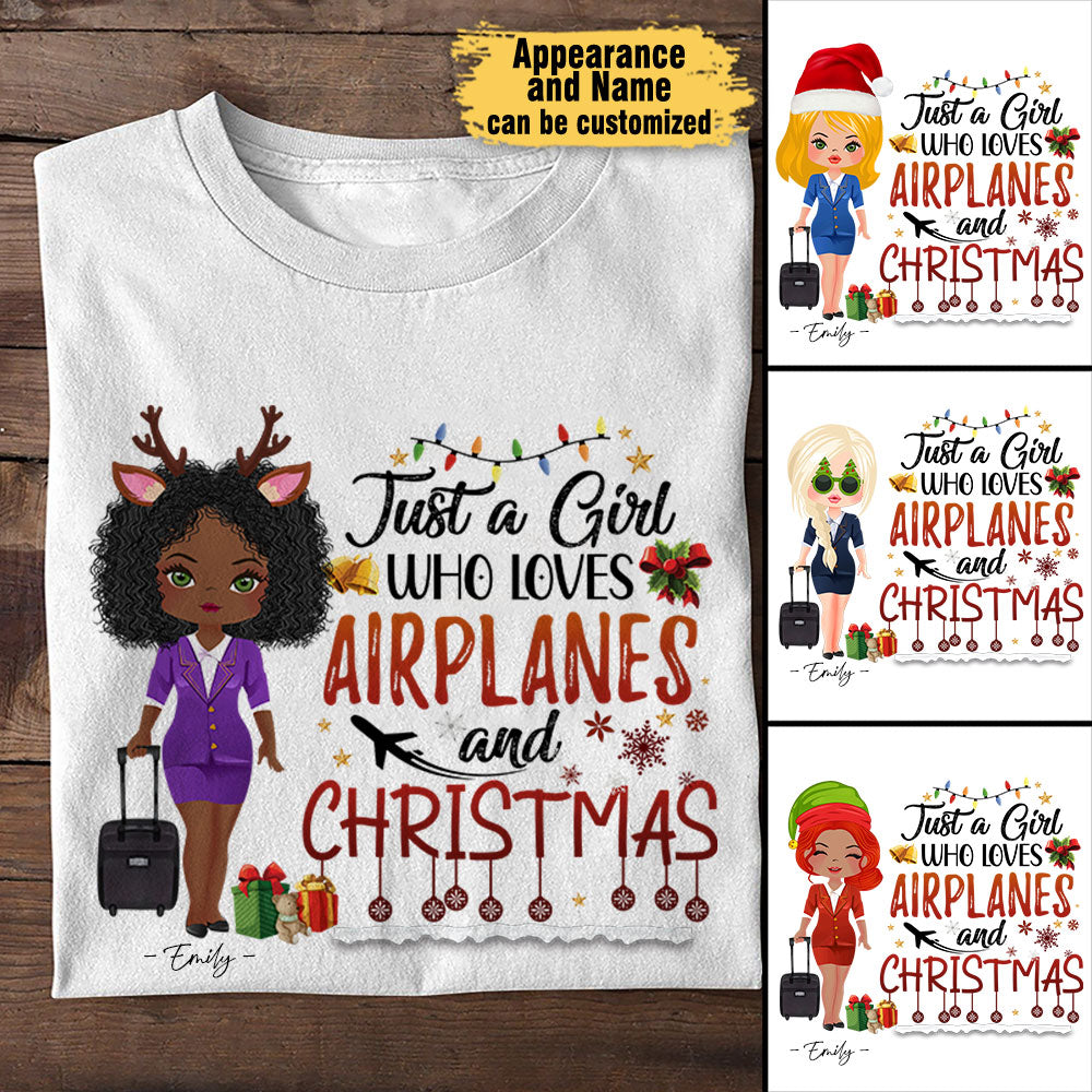 Just A Girl Who Loves Airplanes And Christmas - Personalized Christmas Shirt