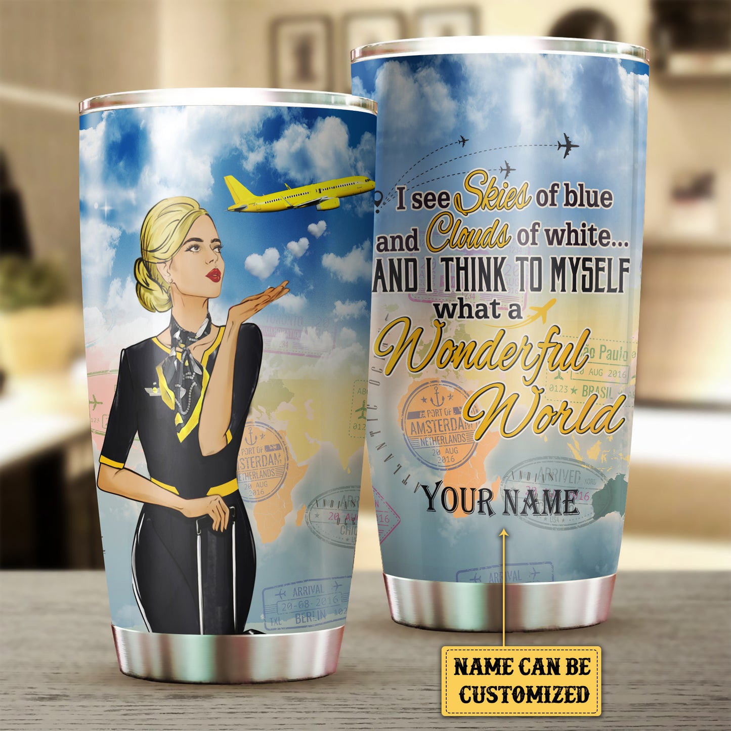 Personalized And I Think To Myself What A Wonderful World Flight Attendant Tumbler