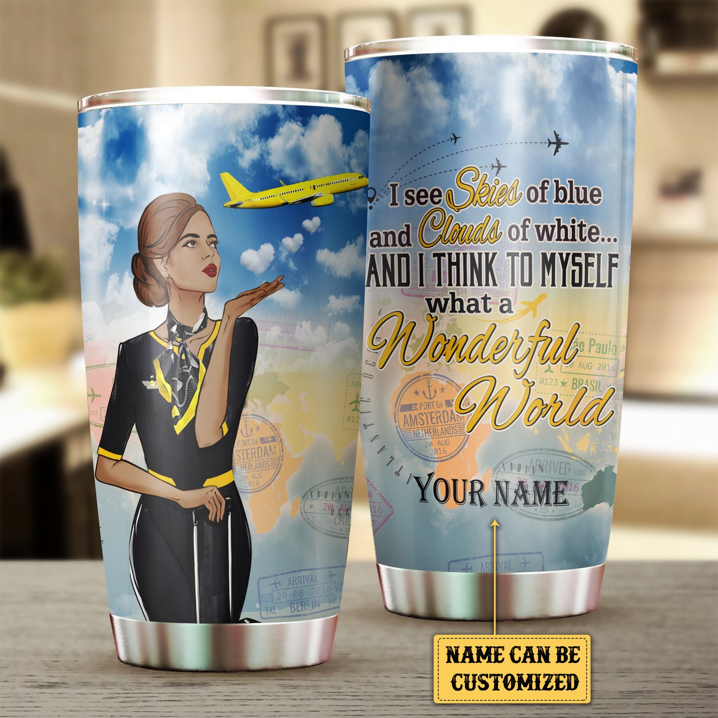 Personalized And I Think To Myself What A Wonderful World Flight Attendant Tumbler