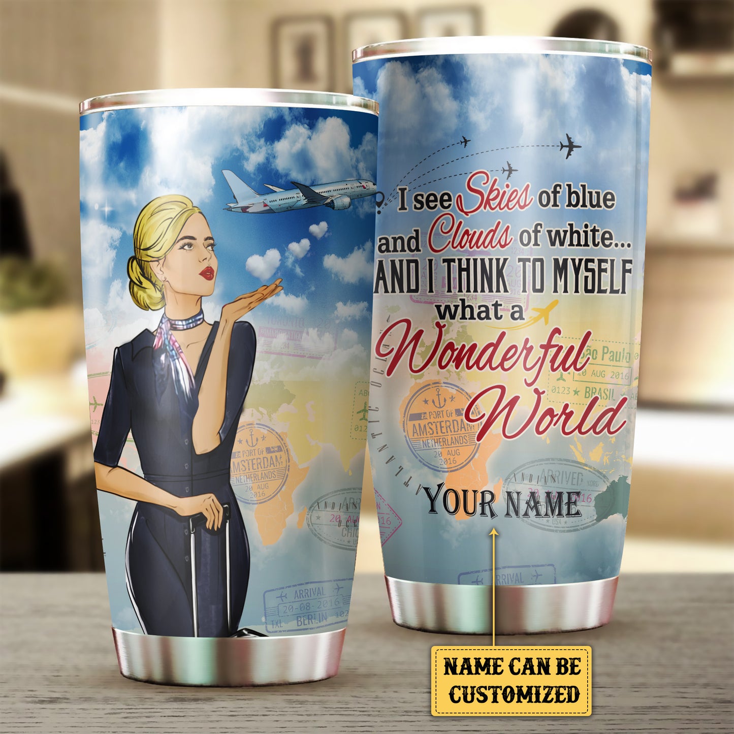 Personalized And I Think To Myself What A Wonderful World  Flight Attendant Tumbler