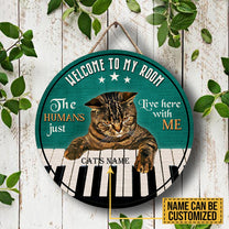 Personalized Welcome To My Room Cat Piano Wood Round Sign