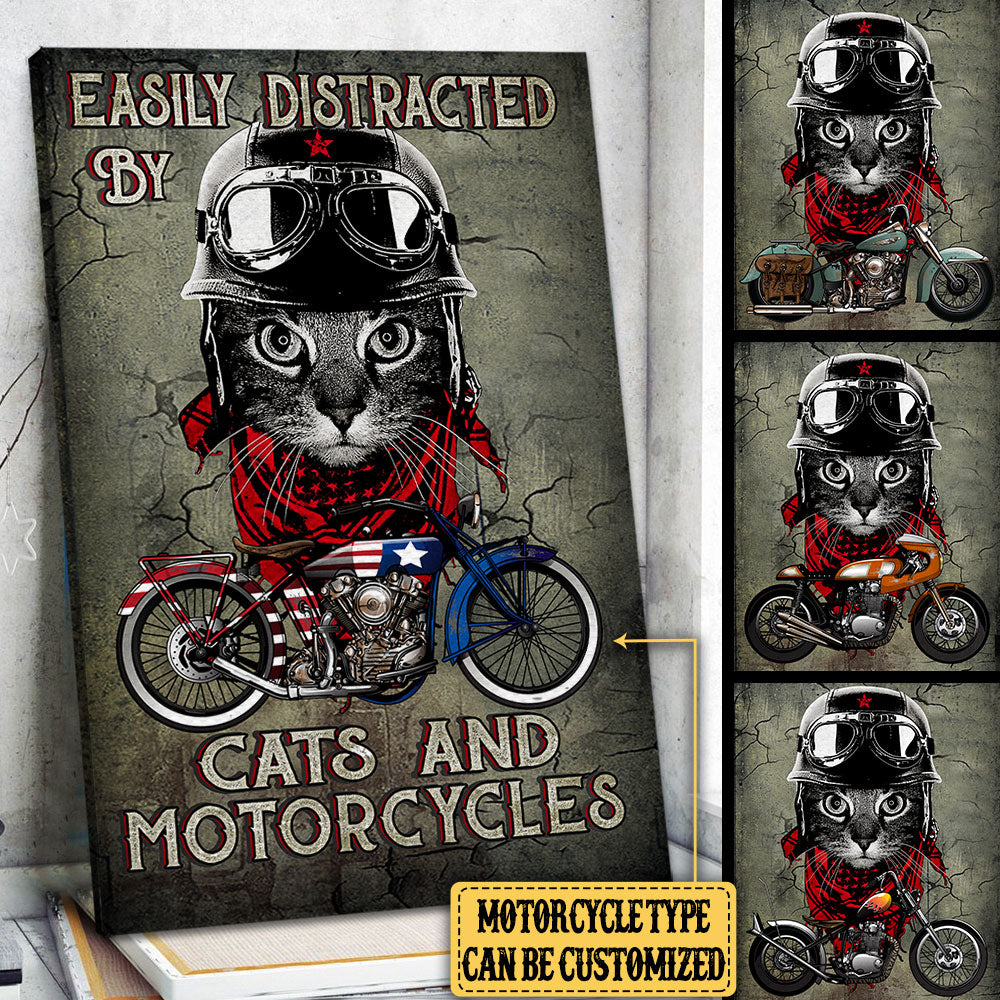 Personalized Easily Distracted By Cats And Motorcycles Poster & Canvas