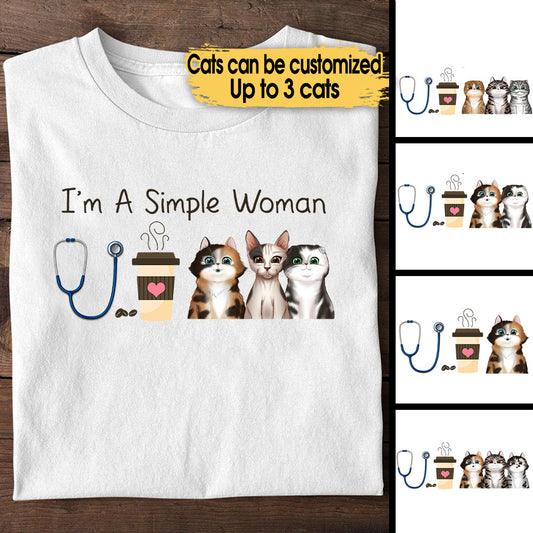 Personalized I'm A Simple Woman Love Cat Nursing Shirt