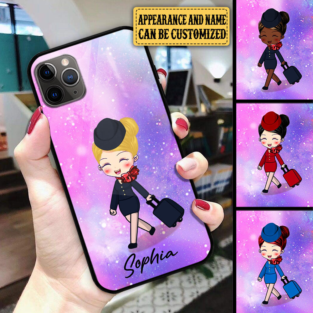 Personalized Flight Attendant Glass Phone Case