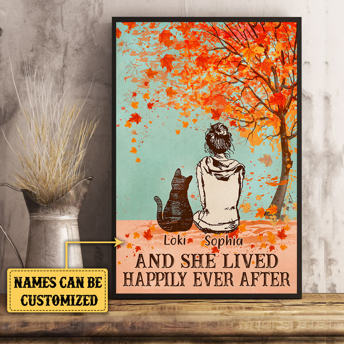 Personalized And She Lived Happily Ever After Cat Poster & Canvas