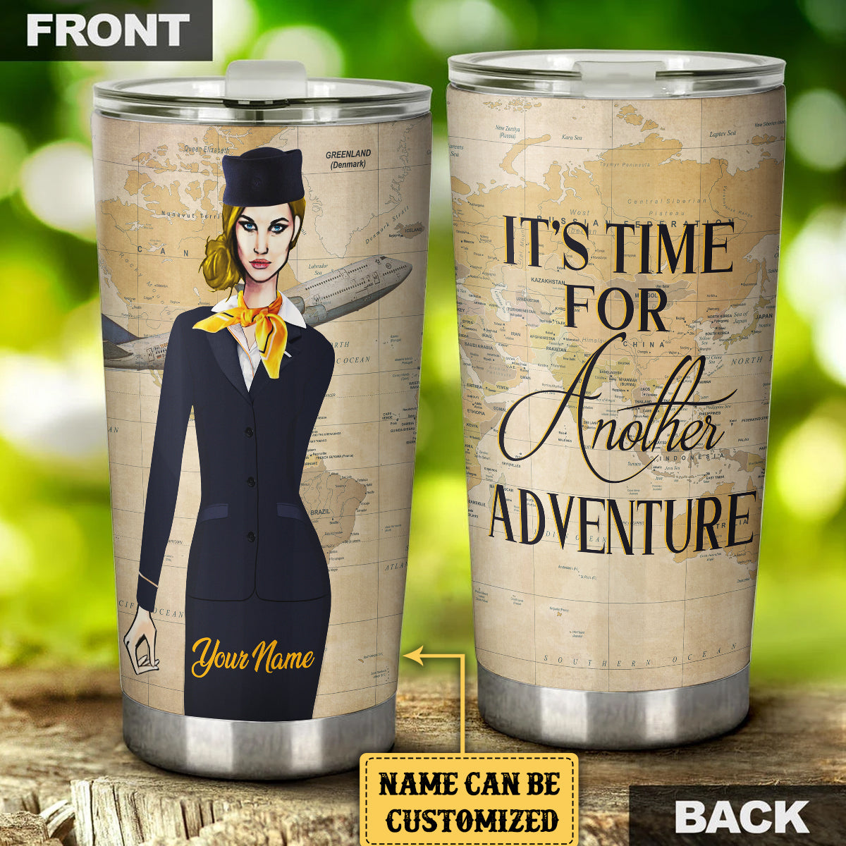 Personalized It's Time For Another Adventure Flight Attendant Tumbler