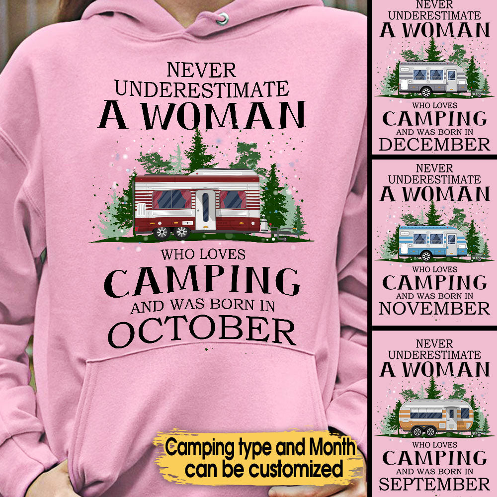 Personalized Never Underestimate A Woman Who Loves Camping Shirt