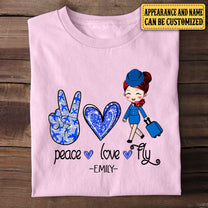 Personalized Peace Love Fly Flight Attendant Shirt