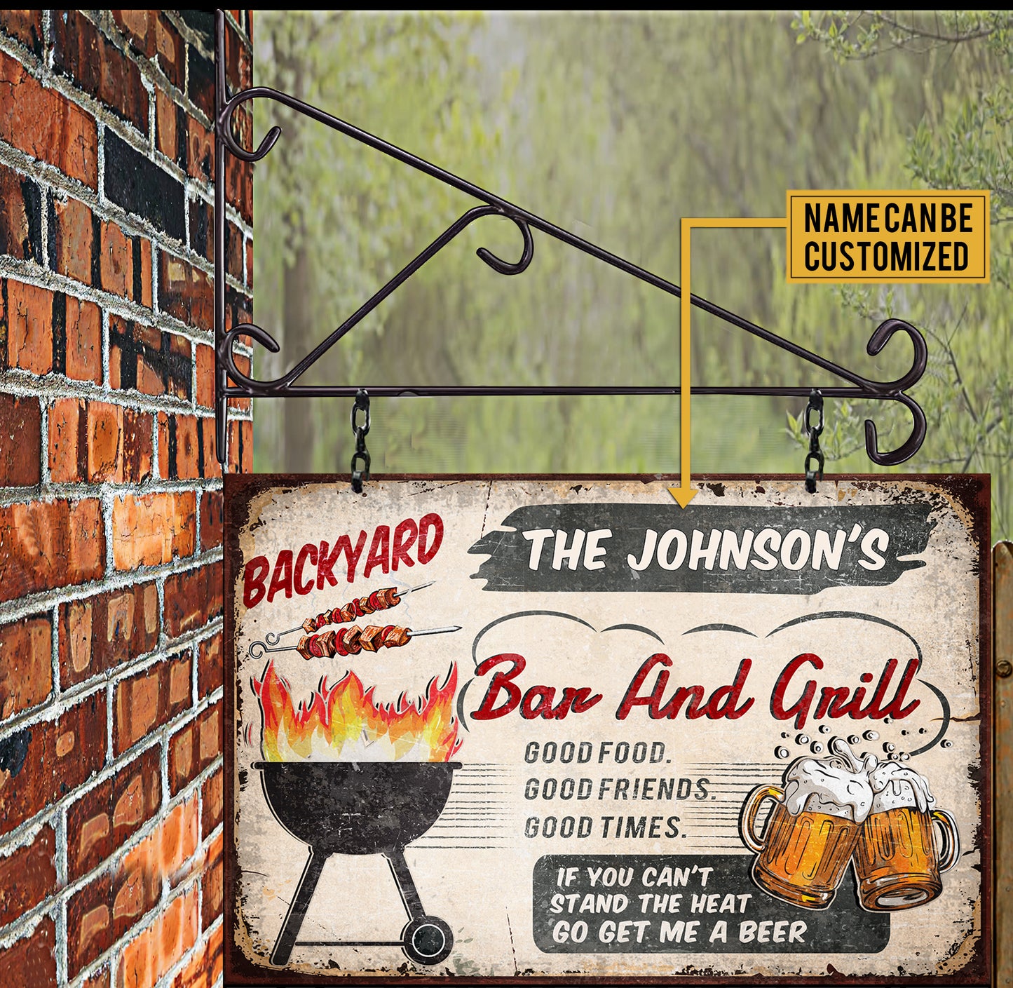 Personalized Backyard Bar & Grill Classic Metal Sign