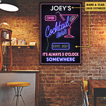 Personalized Cocktail Bar It's Always O'clock Somewhere Metal Sign