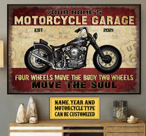 Personalized Motorcycle Garage Four Wheels Move The Body Two Wheels Move The Soul Poster & Canvas