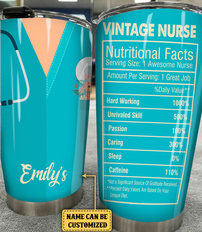 Personalized Vintage Nurse Nutritional Facts Tumbler