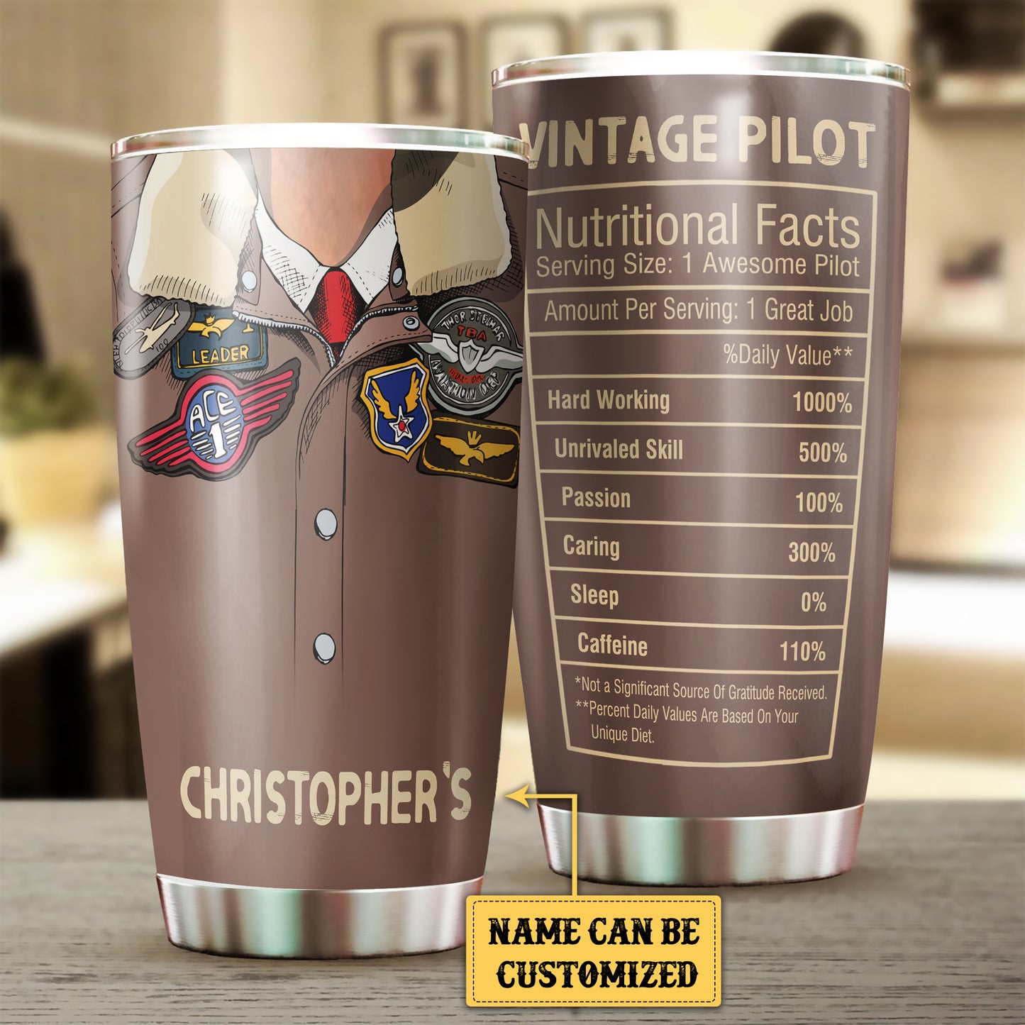 Personalized Vintage Pilot Nutritional Facts Tumbler