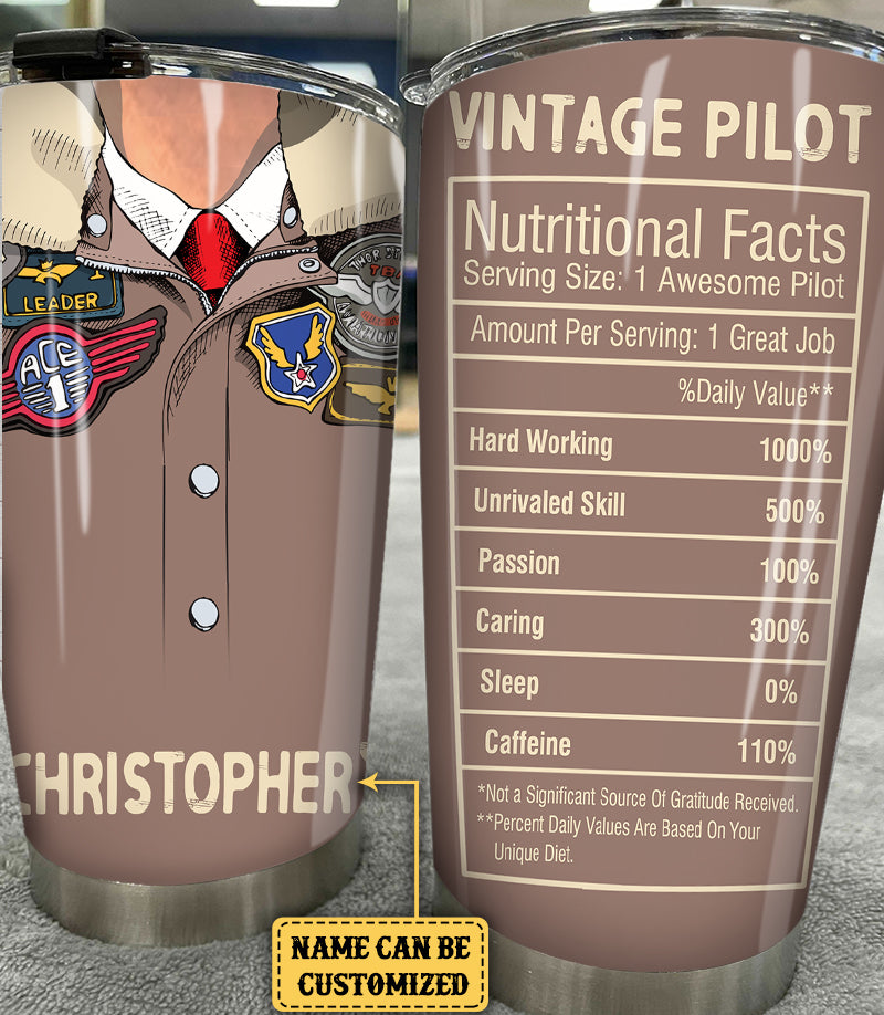 Personalized Vintage Pilot Nutritional Facts Tumbler