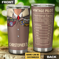 Personalized Vintage Pilot Nutritional Facts Tumbler