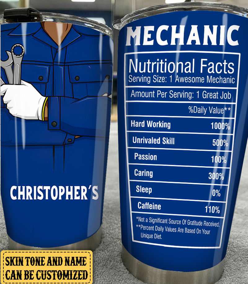 Personalized Mechanic Nutritional Facts Tumbler