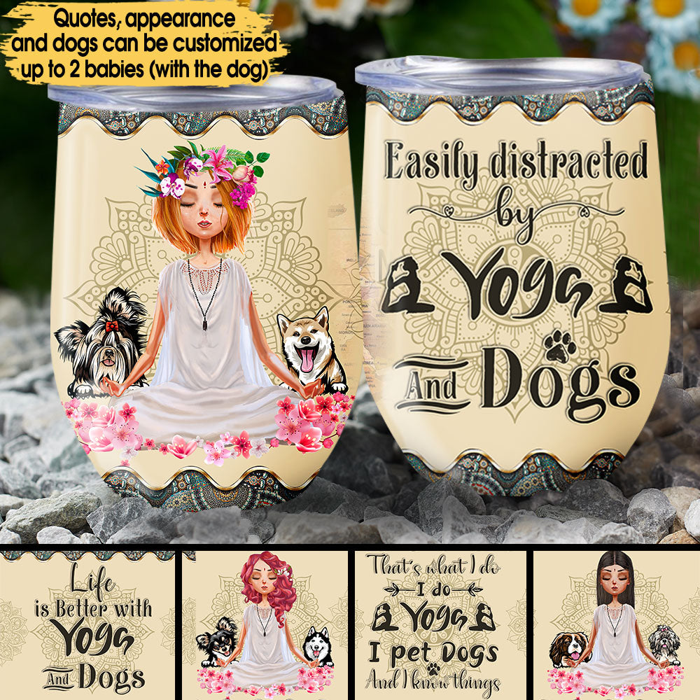 Personalized Love Yoga And Dogs Wine Tumbler