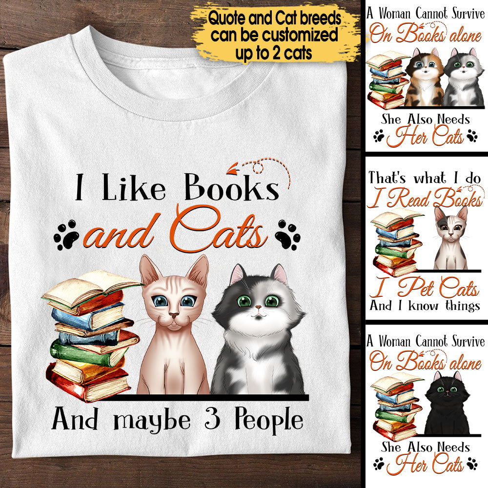 Personalized Love Reading Books And Cats Shirt