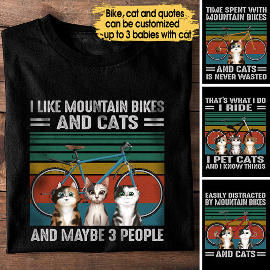 Personalized Love Mountain Biking And Cats Shirt