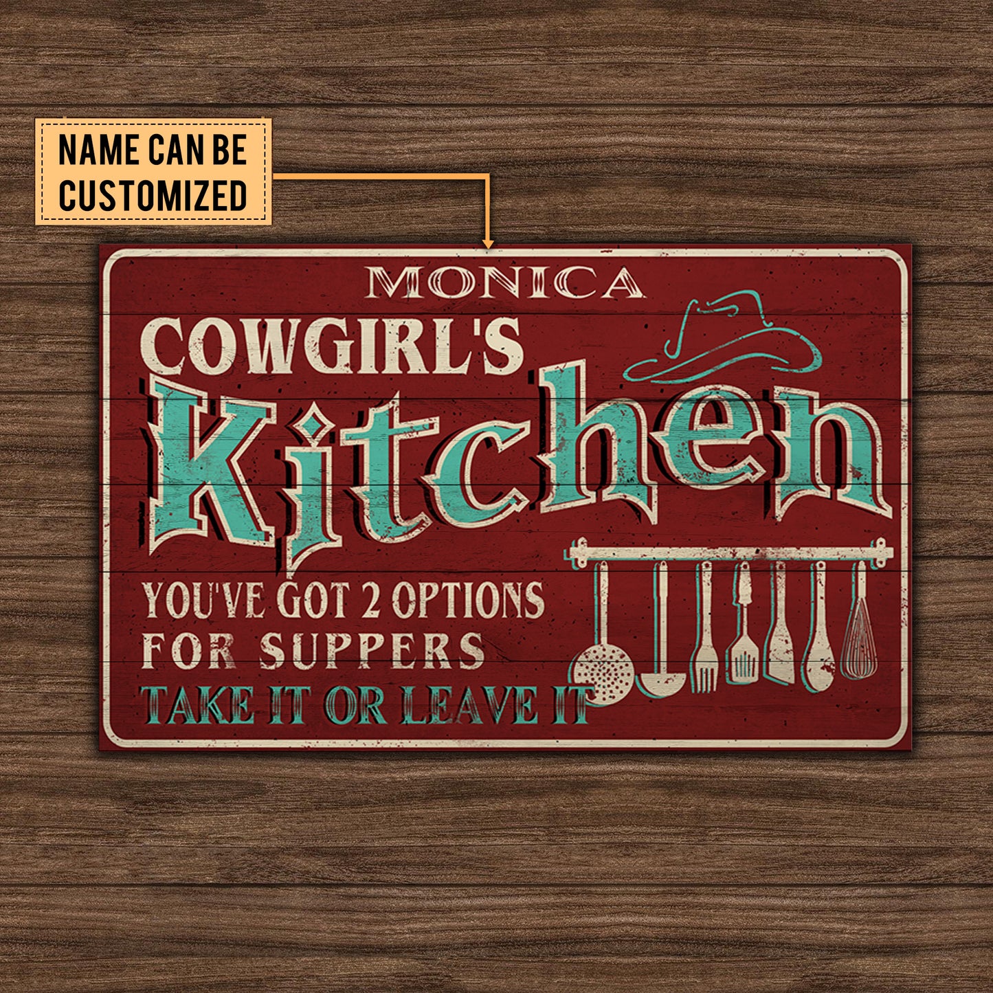 Personalized Cowgirl's Kitchen Pallet Wood Rectangle Sign