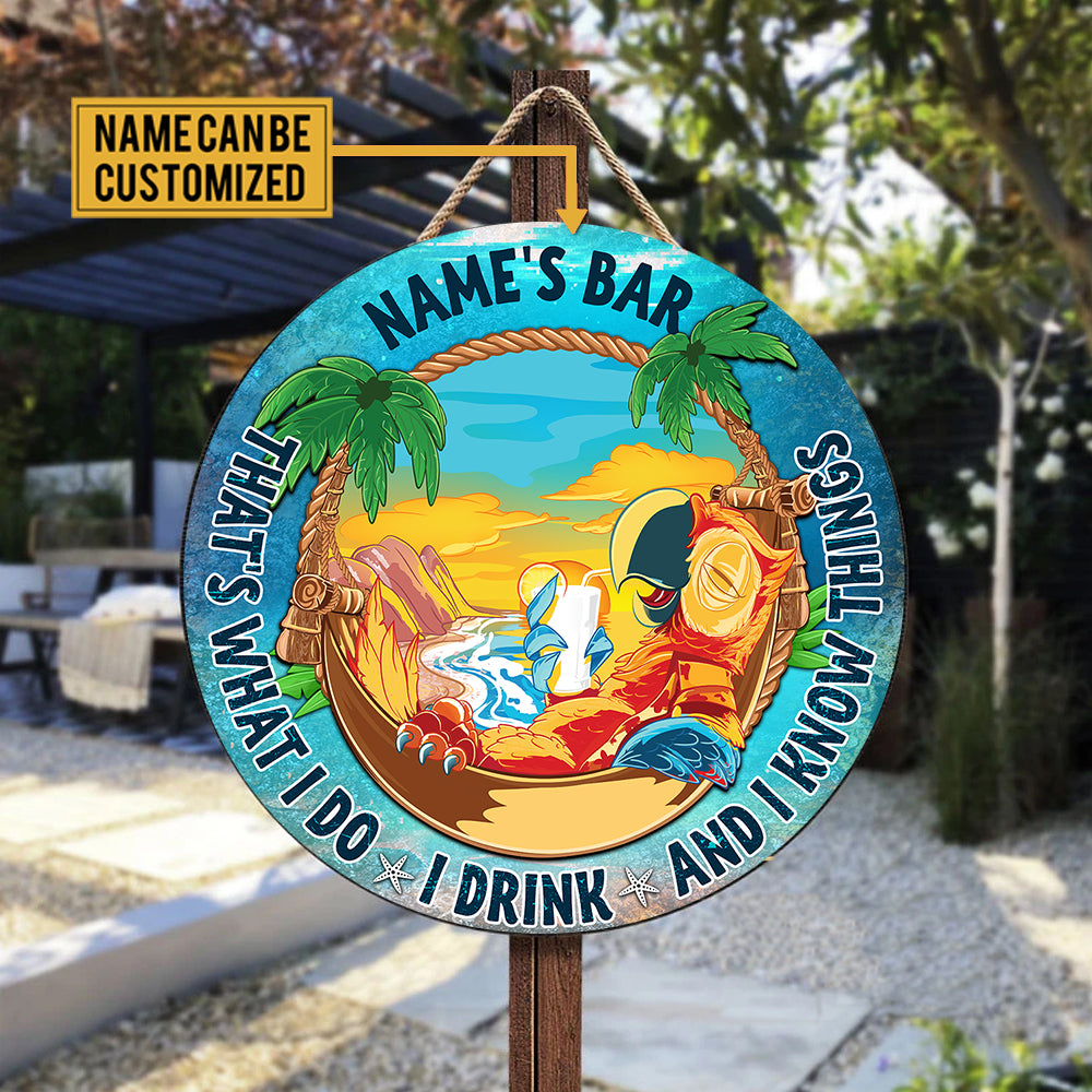 Personalized Parrot Bar Welcome Wood Round Sign