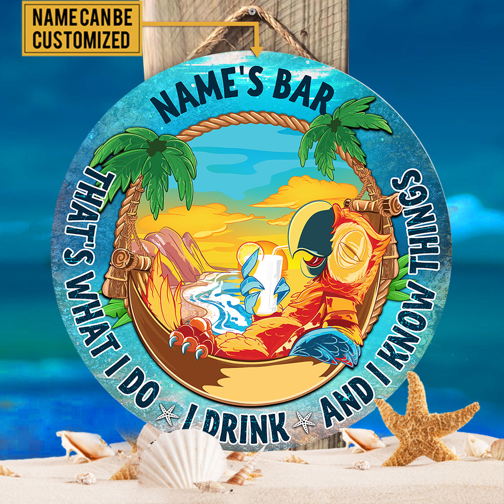 Personalized Parrot Bar Welcome Wood Round Sign