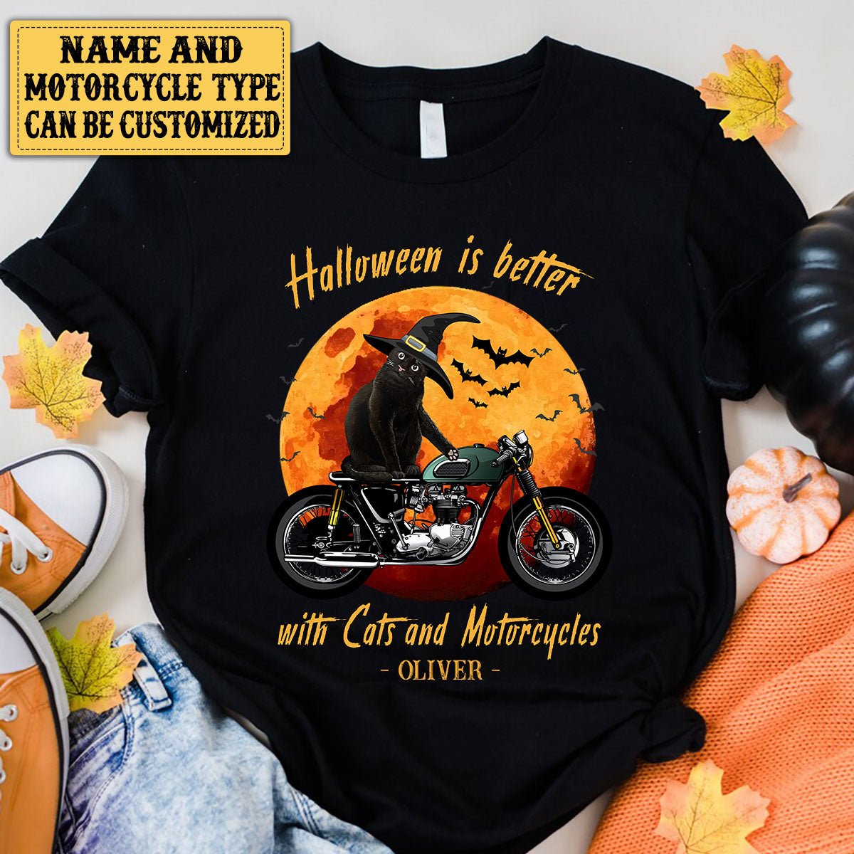 Personalized Halloween Is Better With Cats And Motorcycles Shirt