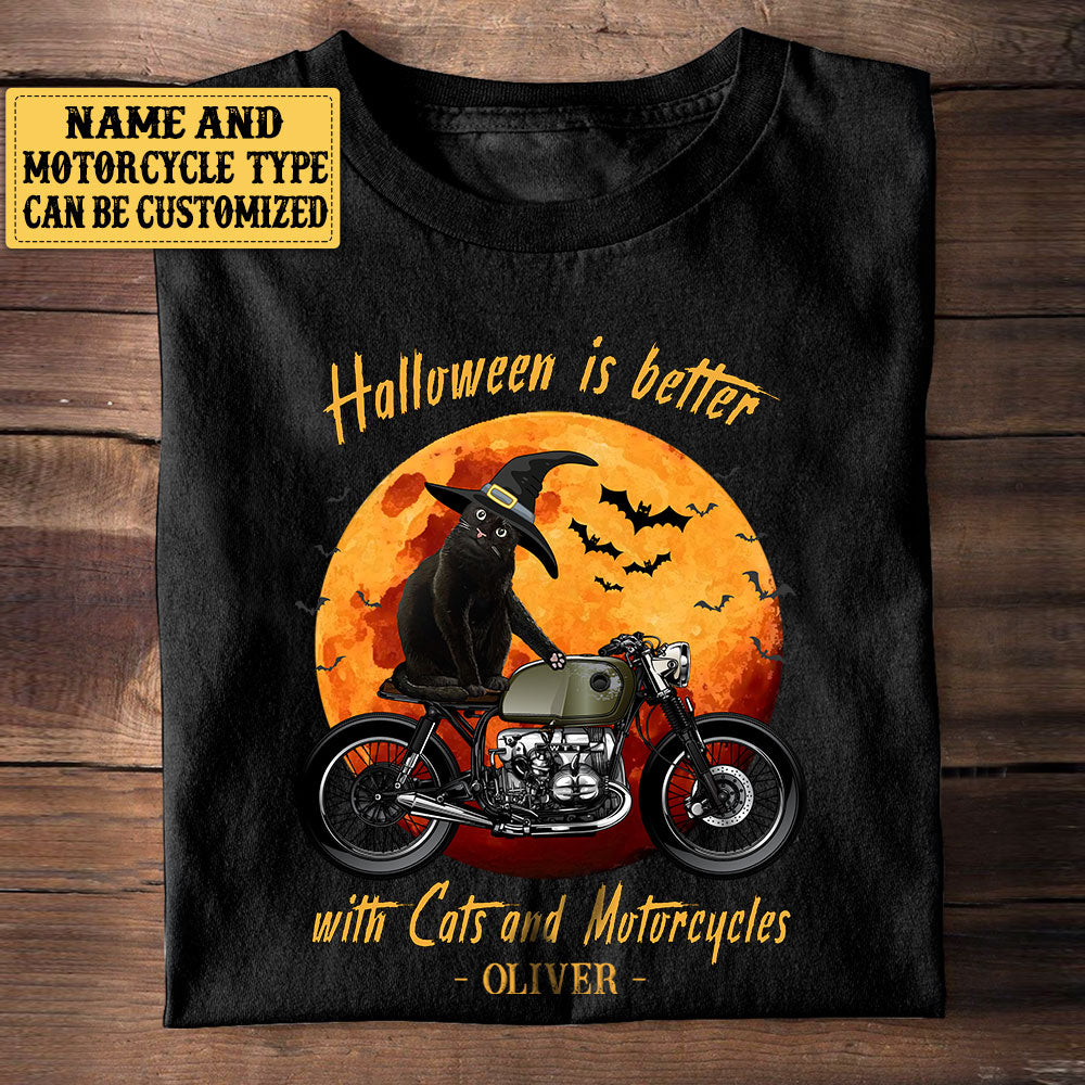 Personalized Halloween Is Better With Cats And Motorcycles Shirt