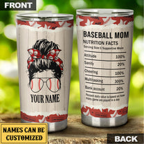 Personalized Baseball Mom Nutrition Facts Tumbler