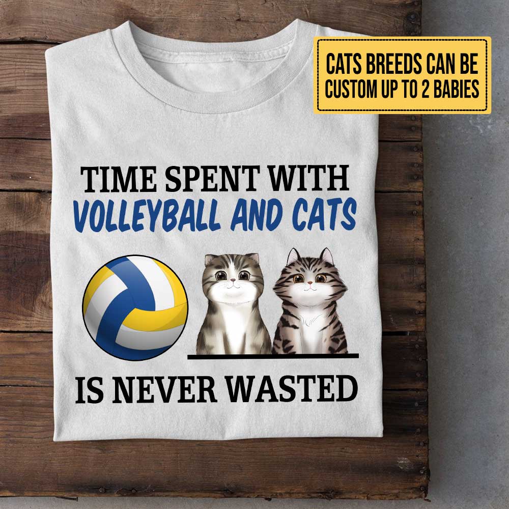 Personalized Time Spent With Volleyball And Cats Is Never Wasted Shirt