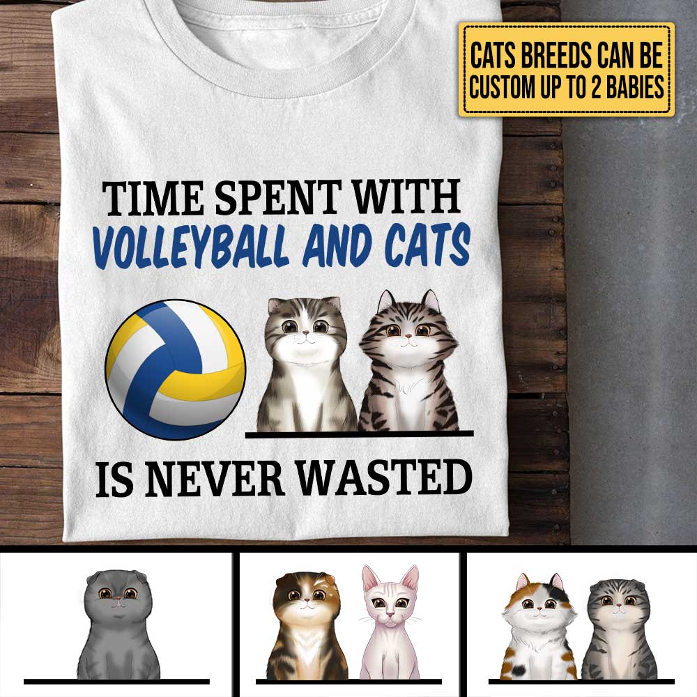 Personalized Time Spent With Volleyball And Cats Is Never Wasted Shirt