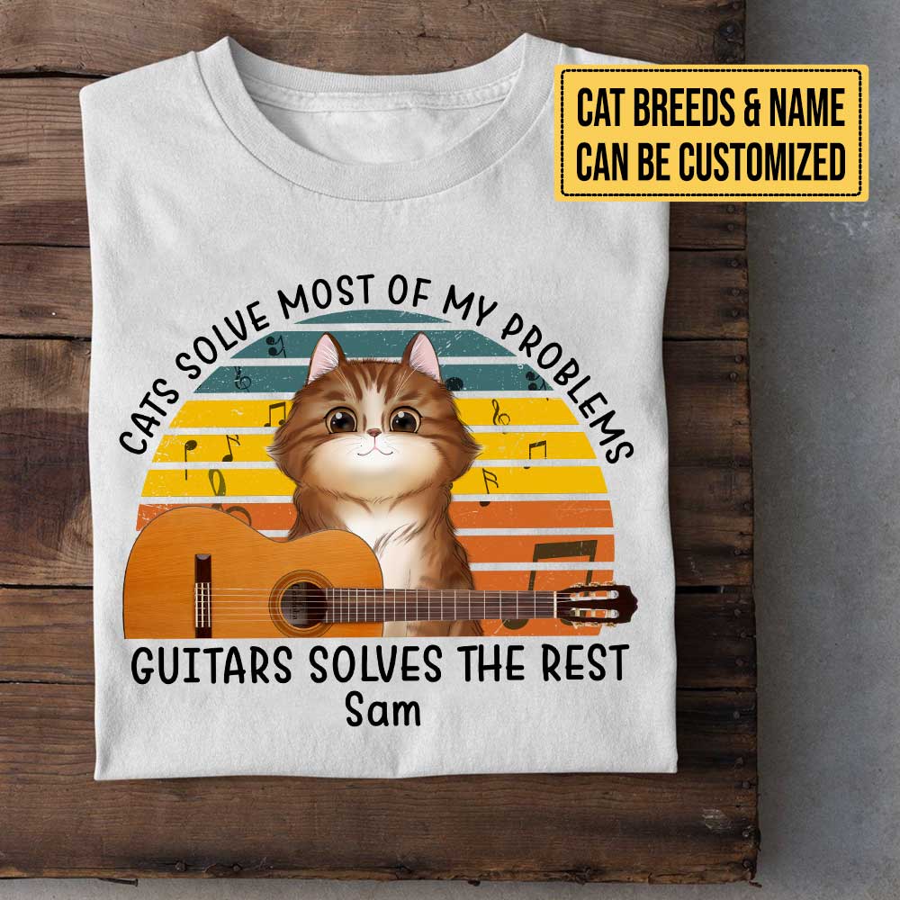 Personalized Cats Solve Most Of My Problems Guitars Solve The Rest Shirt