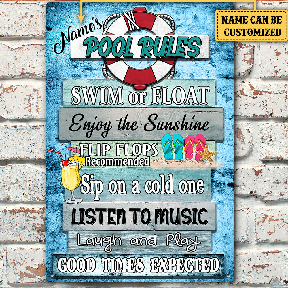 Personalized Pool Rules Metal Sign