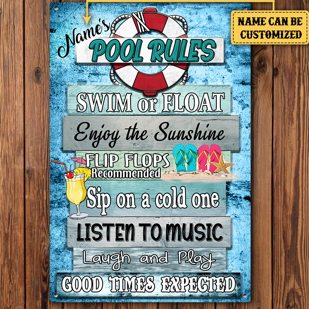 Personalized Pool Rules Metal Sign