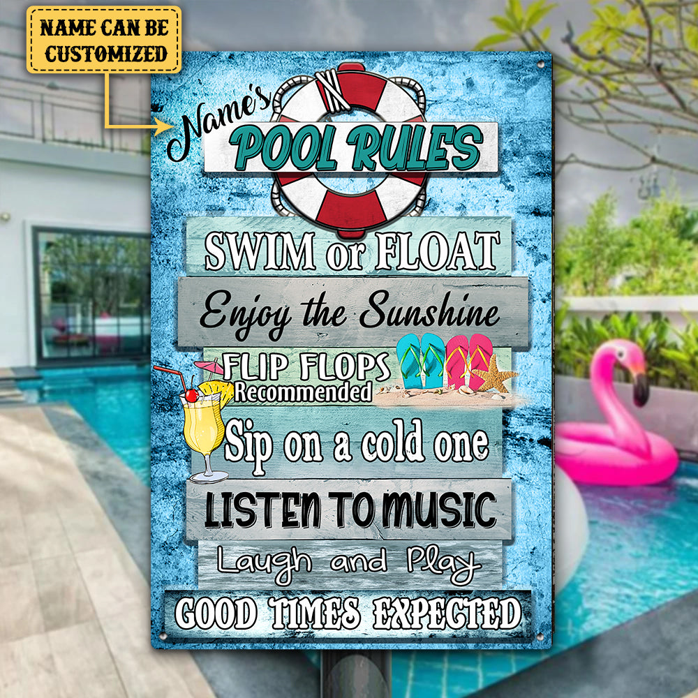 Personalized Pool Rules Metal Sign