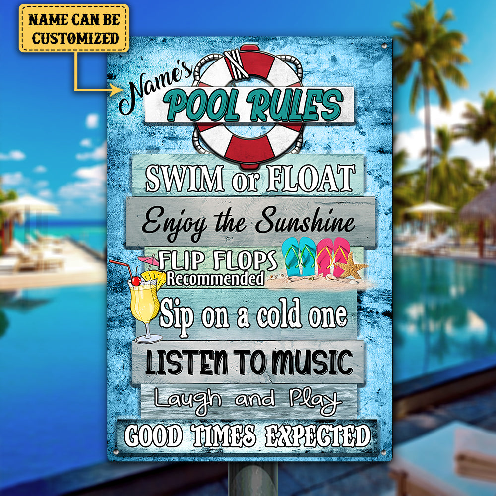 Personalized Pool Rules Metal Sign