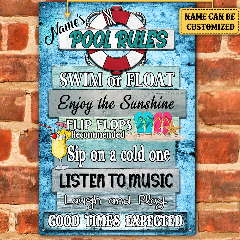 Personalized Pool Rules Metal Sign