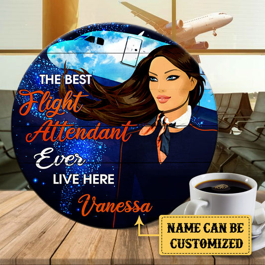 Personalized Best Flight Attendant Ever Live Here Pallet Wood Circle Sign