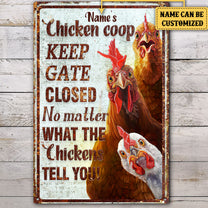 Personalized Chicken Coop Keep Gate Closed No Matter What The Chickens Tell You Metal Sign